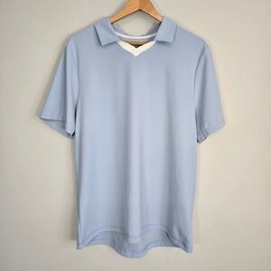 Rhone Links Golf Polo Shirt Mens Large Light Blue V-Neck Performance Athleisure